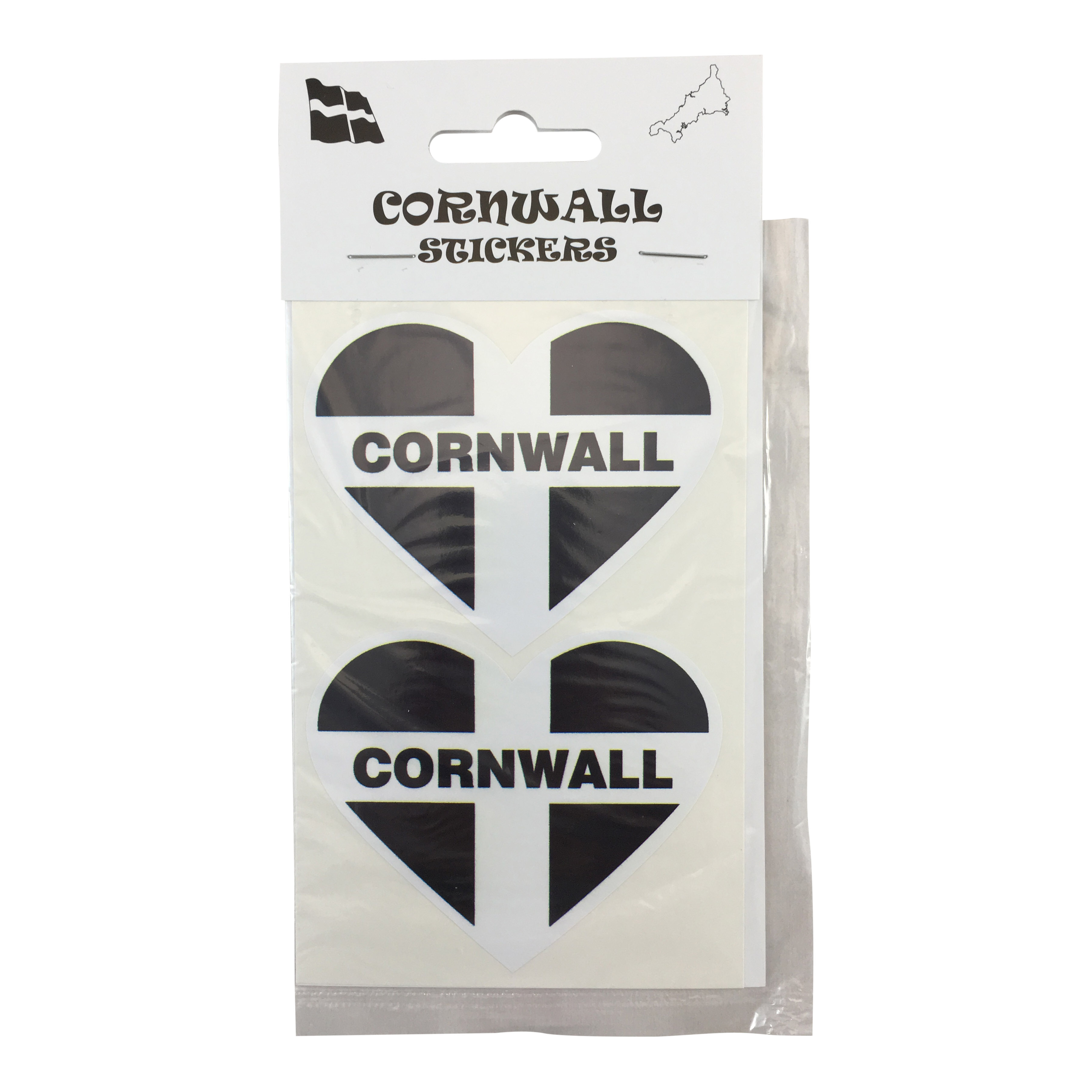 Cornwall flag heart stickers w Cornwall text