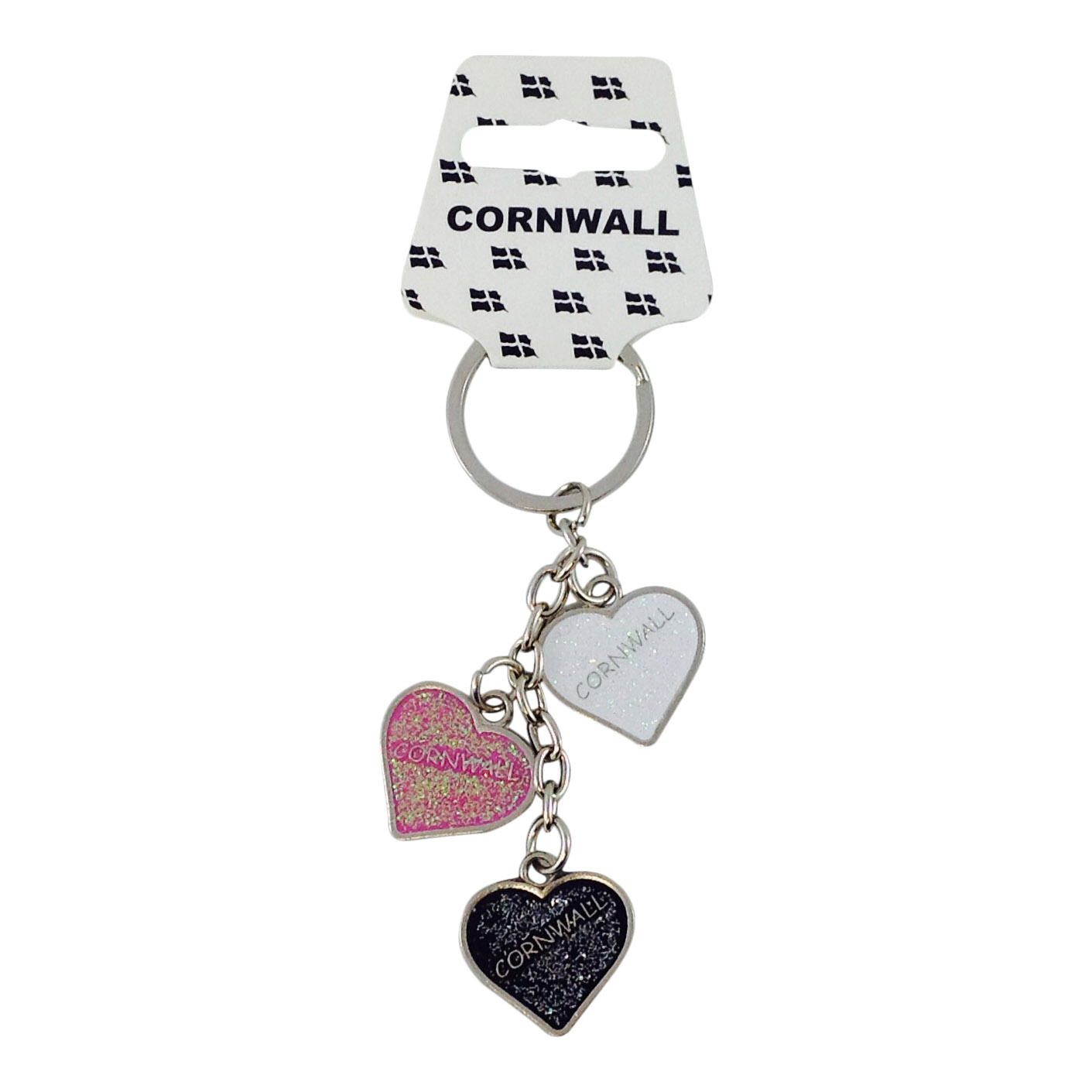 Cornwall Three Heart Charm Metal Keyring