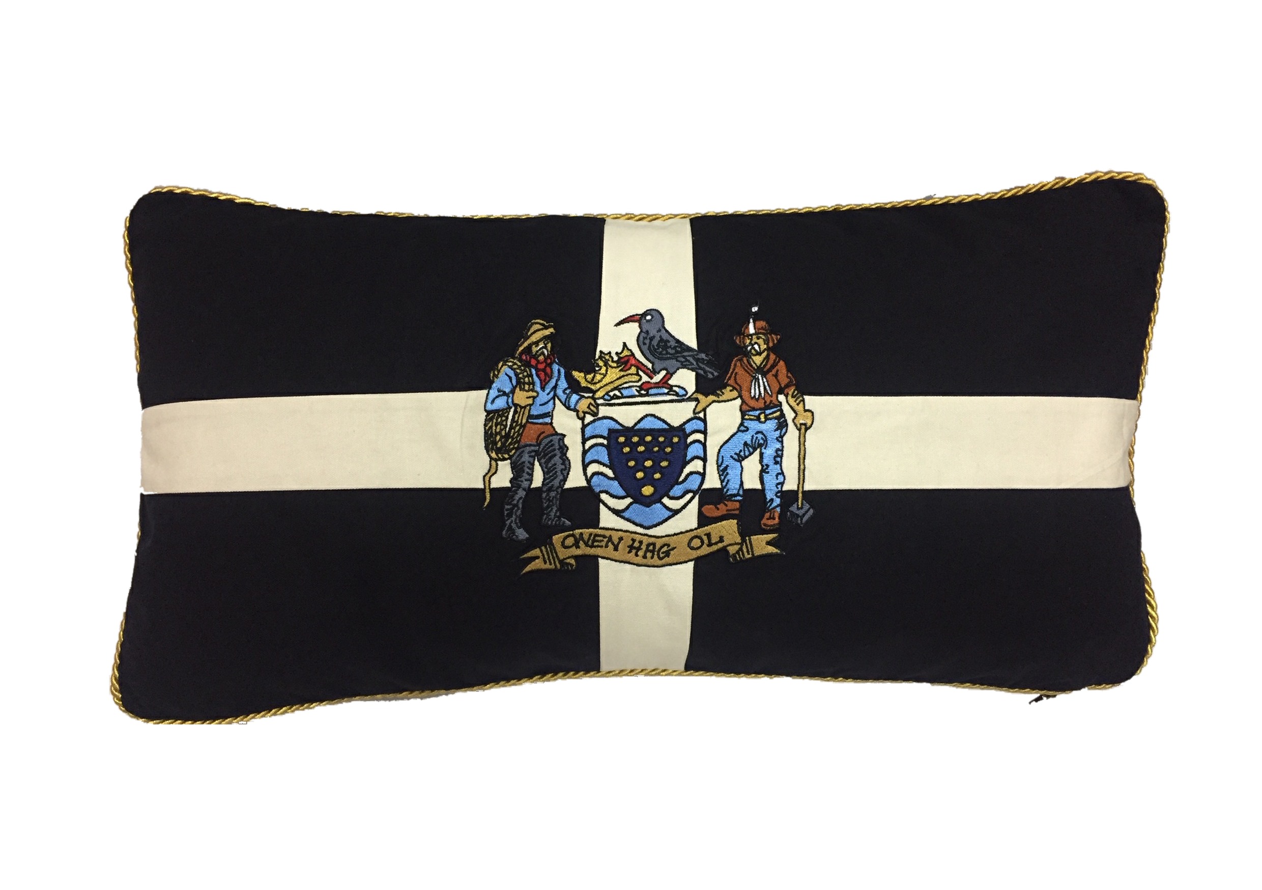 Cornwall Flag and Crest Embroidered Cushion 15'' x 30''