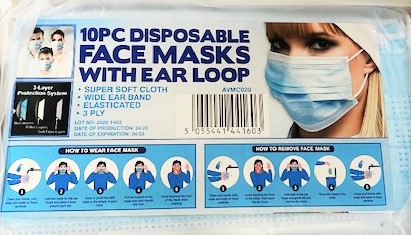 Pack of Ten 3ply Face Masks