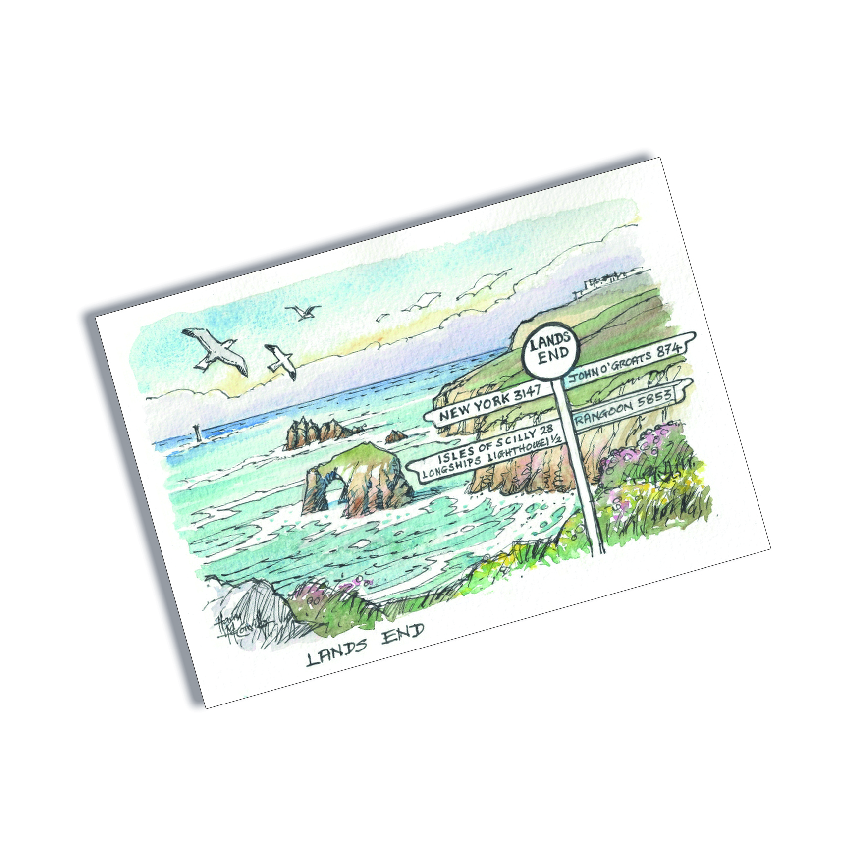 Tin Plate Magnet Land's End sign Watercolour