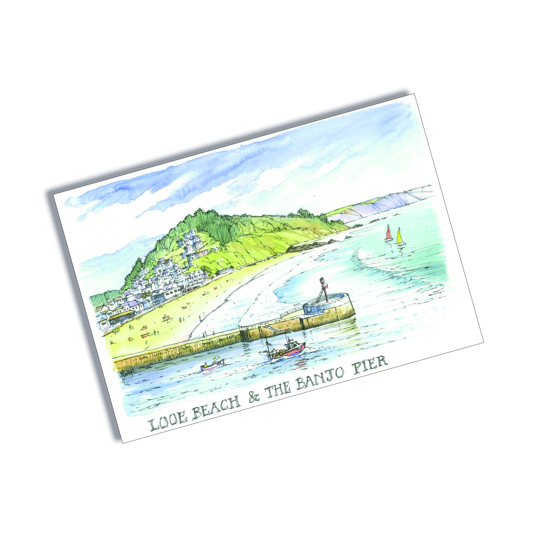 Tin Plate Magnet Looe Beach and Banjo Pier Watercolour